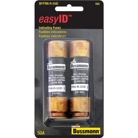 Eaton Bussmann Midget Fuse, FRN-R Series, Time-Delay, 50A, 250V AC, 20kA DC BP/FRN-R-50ID
